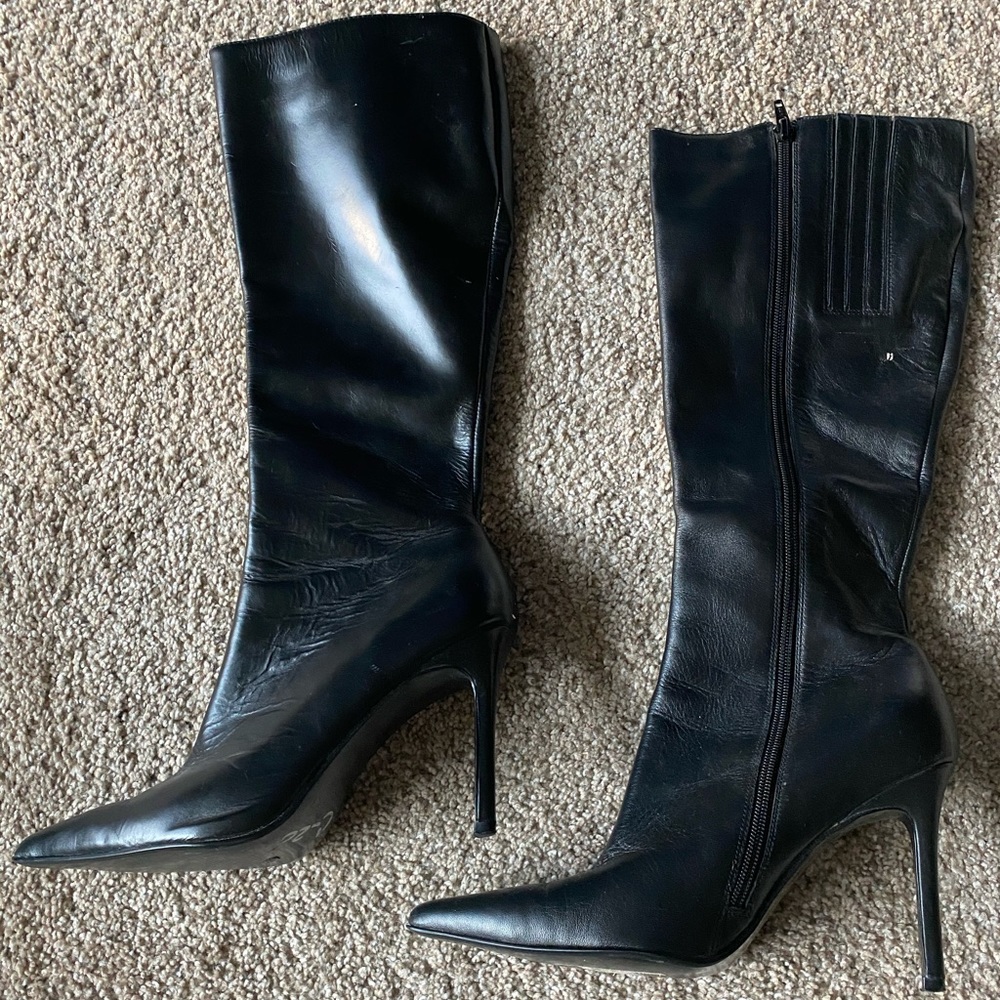 Black knee high leather heels